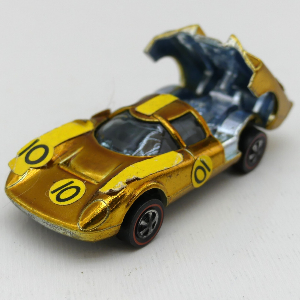 VTG 1968 Mattel Hot Wheels Lola GT-70 Gold Redline Diecast Car w/ Sticker
